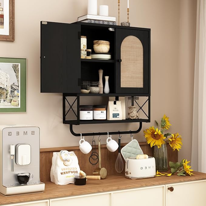 RUSTOWN Rattan Bathroom Wall Cabinet, Boho Over The Toilet Storage Cabinet - Image 9