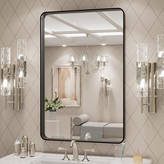LOAAO 20X30 Inch Black Metal Framed Bathroom Mirror - Image 3
