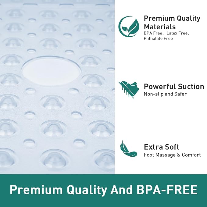 Large Clear Square Shower Mat Non Slip 27 x 27 Inch, Soft Bath Mat Bathtub Mat - Image 6