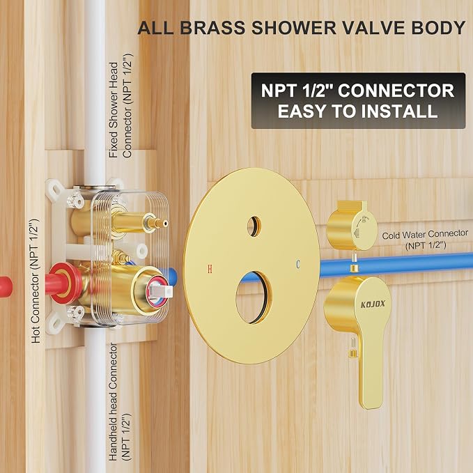 KOJOX 10 Inch Brushed Gold Shower System - Image 6
