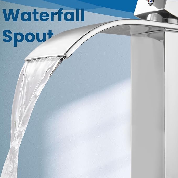 Airuida Chrome Polish Waterfall Spout Bathroom Faucet Single Handle Single Hole - Image 8