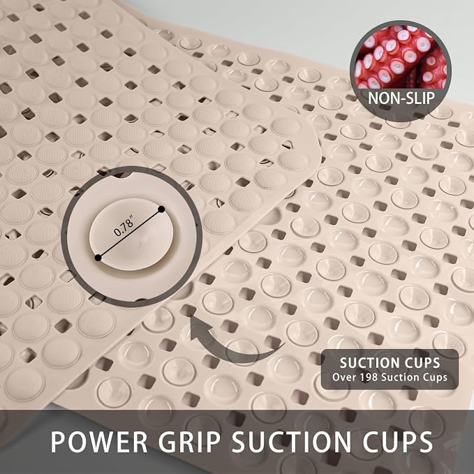 Extra Large Non-Slip Bathtub Mat, 36x17” TPR Shower Mat - Image 2