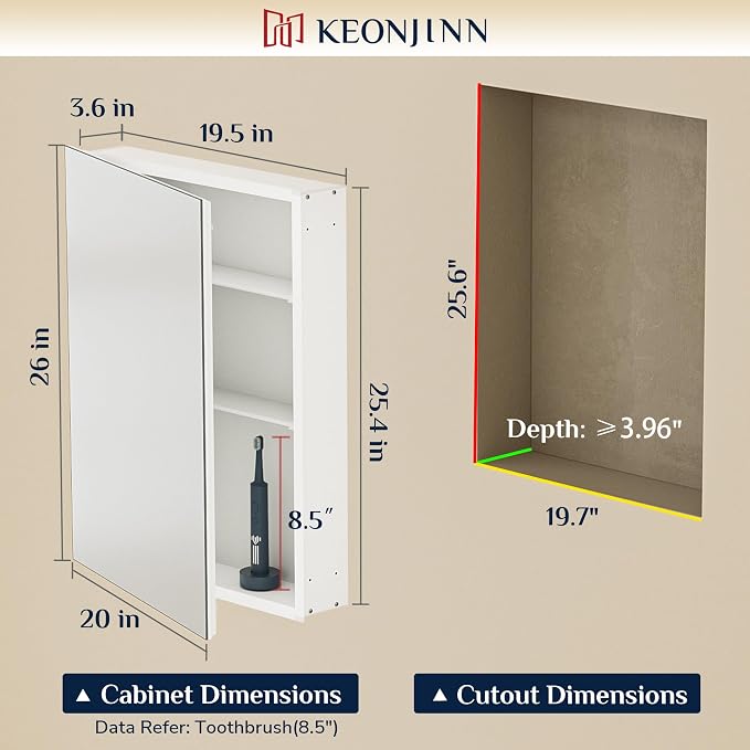 Keonjinn 20 x 26 Inch Medicine Cabinet - Image 2