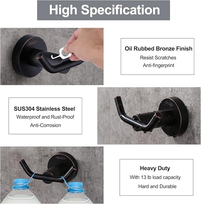 ARCORA Oil Rubbed Bronze Towel Hooks, SUS 304 Stainless Steel Wall Hooks - Image 4