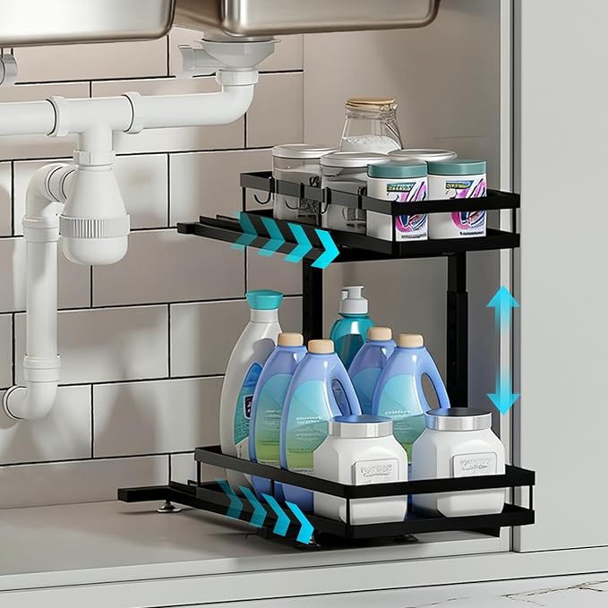 Under Sink Organizer, JCYLQ Dual-Rail Ball-Bearing, Under Kitchen Sink Organizer by jcylq