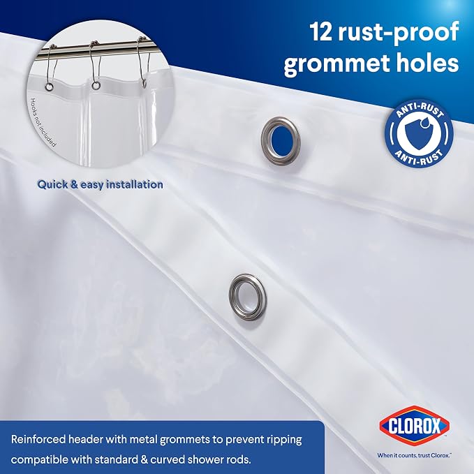 Clorox Shower Curtain Liner, Premium Lightweight Flexible Waterproof 3g PEVA - Image 7