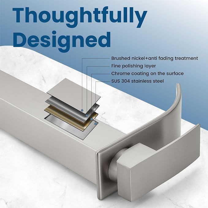 Airuida Vessel Sink Faucet Brushed Nickel, Tall Waterfall Bathroom Single - Image 4