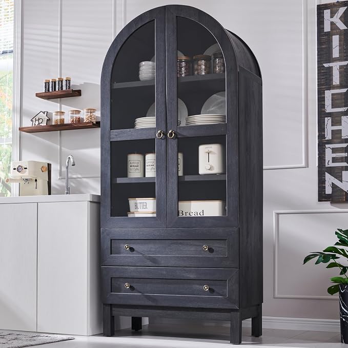 71" Tall Arched Kitchen Pantry Cabinet, Wood Kitchens Storage Cabinets by IFGETEnrichYourLivingSpace
