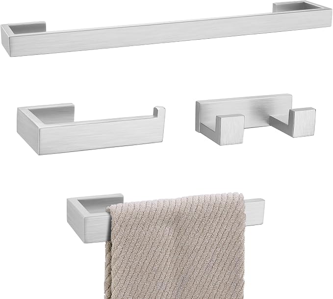 Brushed Nickel Bathroom Hardware Set, 4-Piece Bath Towel Bar Set SUS304 by LairuierBathroomHardwareSet
