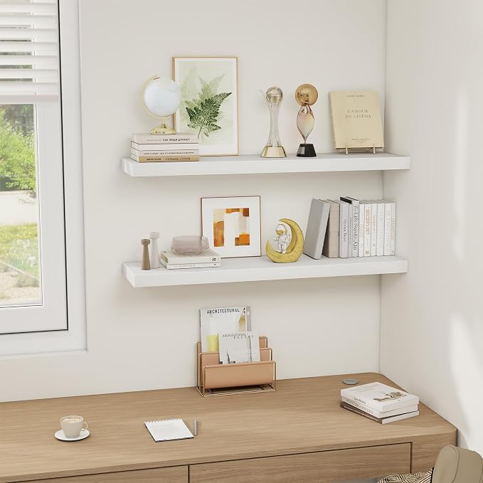 Fun Memories White Floating Shelves 36 Inch Long, Rustic Farmhouse Bathroom - Image 2