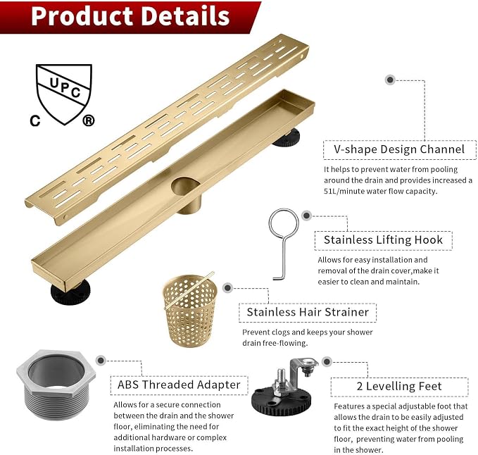 Sharp-tec Linear Shower Drain, 28inch Shower Drain - Image 4