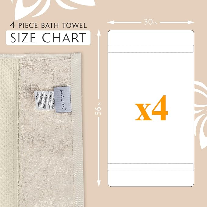 MAURA Ivory Extra Large Turkish Cotton Luxury Bath Towels Set of 4. Ultra-Soft - Image 3