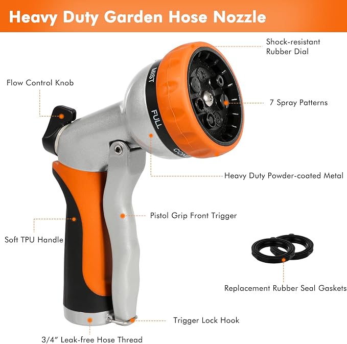 RESTMO Garden Hose Nozzle, Heavy Duty Metal Water Hose Nozzle - Image 2