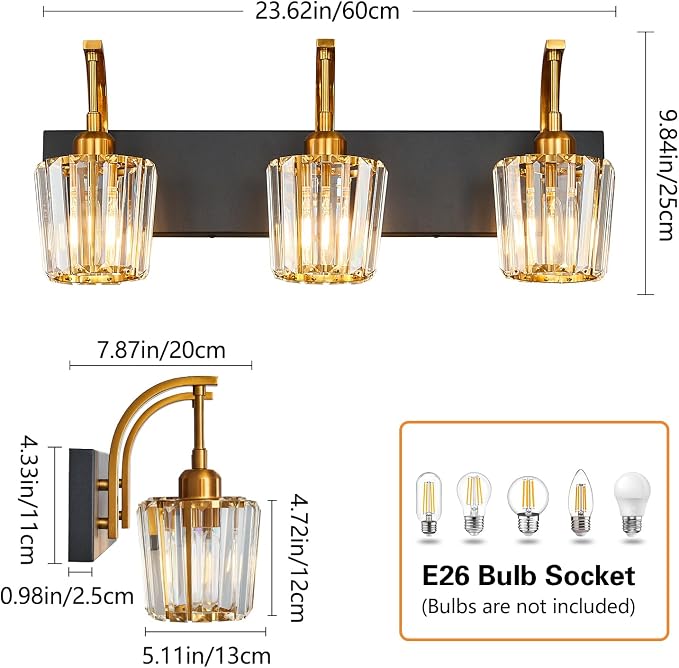 Modern Bathroom Vanity Light, 3-Light Black Gold Wall Sconce - Image 4