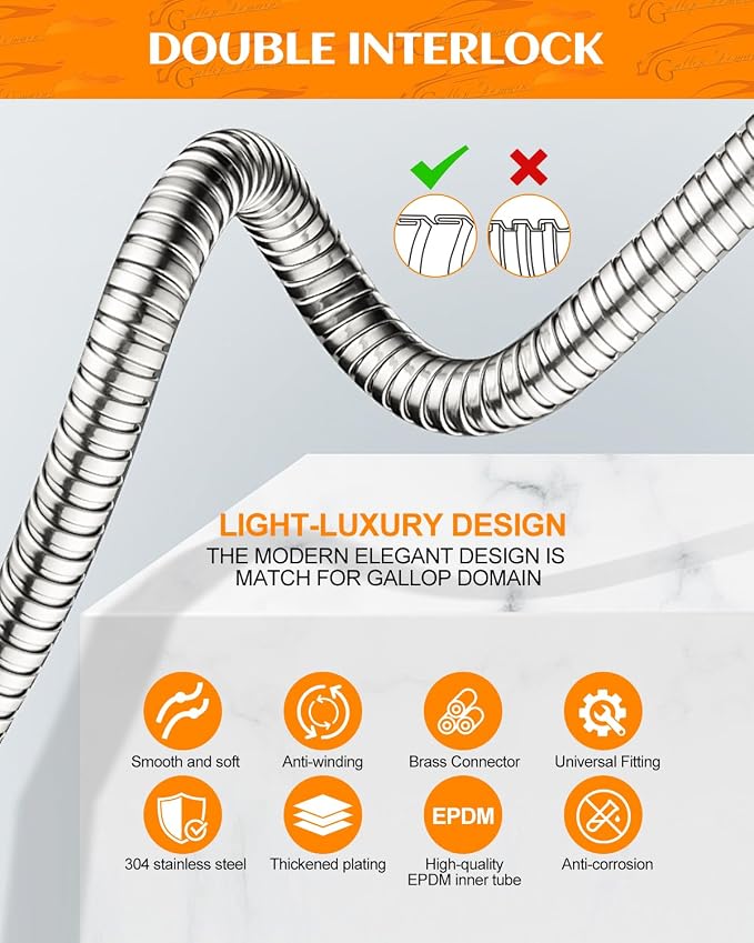 Shower Hose Replacement 118 Inches, Nickel Flexible Extra Long Shower Hose - Image 2