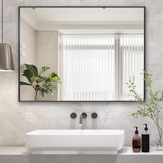 30x40 Inch Black Bathroom Mirror, Copper-Free Mirror, Aluminum Alloy Frame by LEDLUX