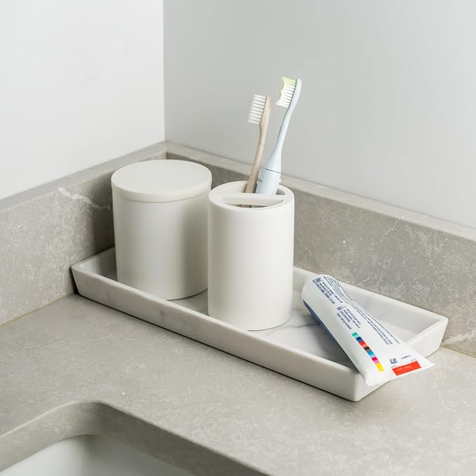White Toothbrush Holder for Bathrooms – Modern Resin Countertop Organizer - Image 3