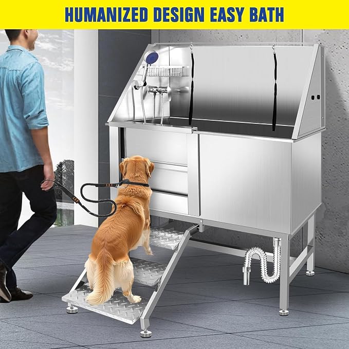50" Stainless Steel Dog Washing Station, Pet Grooming Tub - Image 9
