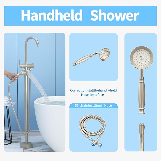 Freestanding Bathtub Faucet, Tub Filler Floor Mount Stand Bathtub Faucet Brass - Image 6