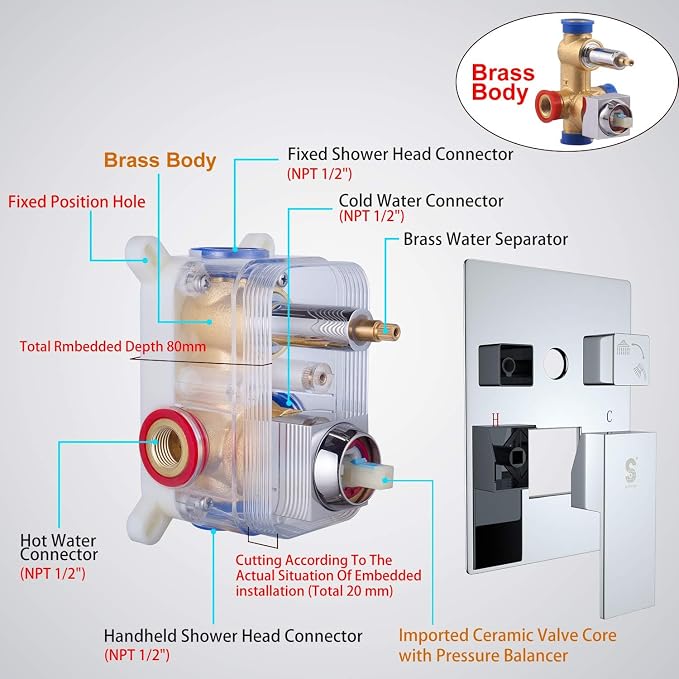 SR SUN RISE SRSH-C1003 Ceiling Mount Bathroom Luxury Rain Mixer Shower Combo - Image 9
