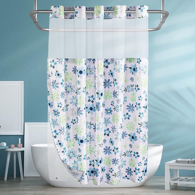 Lagute SnapHook Hook Free Fabric Floral Shower Curtain by Lagute