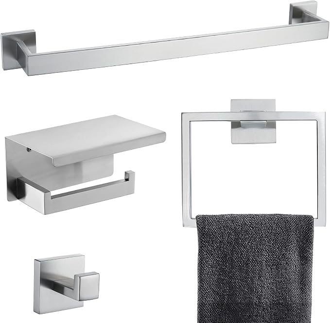 Brushed 4-Piece Bathroom Hardware Set Premium Stainless Steel Bath Towel Bar by TQKAG