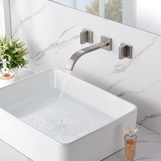sumerain Brushed Nickel Bathroom Faucet Wall Mount Lavatory Faucet - Image 3