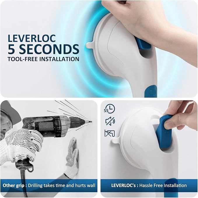 LEVERLOC Grab Bar for Seniors, 17 Inch 2 Pack Suction Grab Bars for Bathtubs - Image 7