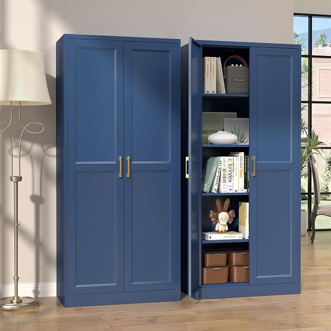 Kitchen Pantry Cabinet, 71”Blue Metal Pantry Storage Cabinets - Image 7