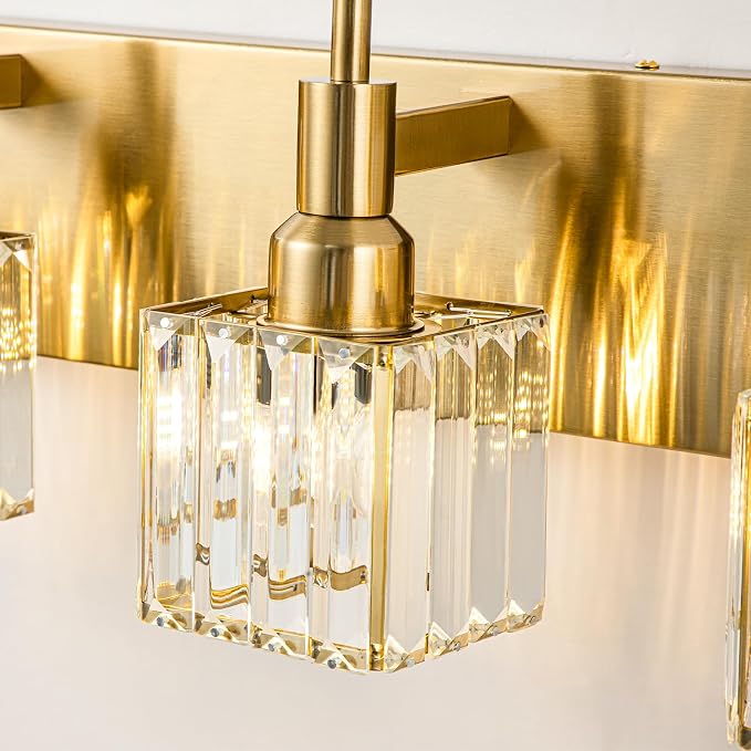 Gold Bathroom Light Fixtures, 4-Lights Crystal Bathroom Vanity Light Over - Image 3