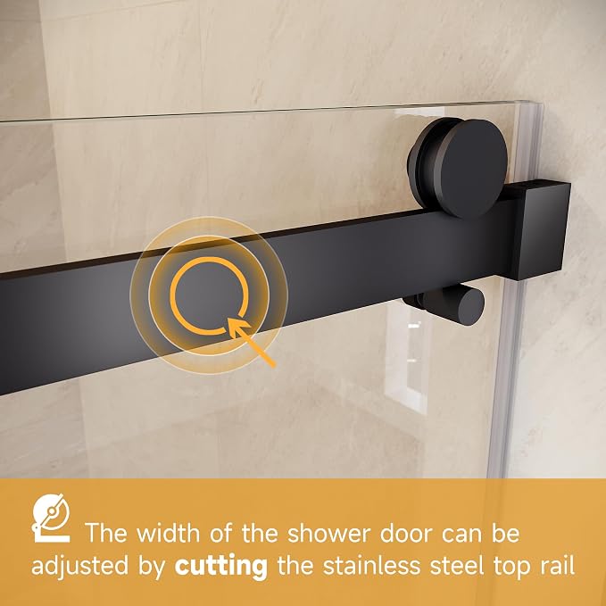 Frameless Sliding Bathtub Door, Matte Black Finish - Image 4