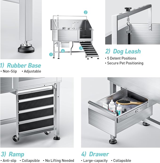 Professional 56" Dog Washing Station, 304 Stainless Steel Dog Bathing Station - Image 3