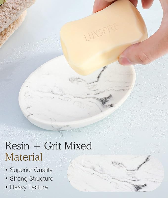 Luxspire Soap Dish 2 Packs, Resin Soap Tray Soap Holder Container Box, Marble - Image 2