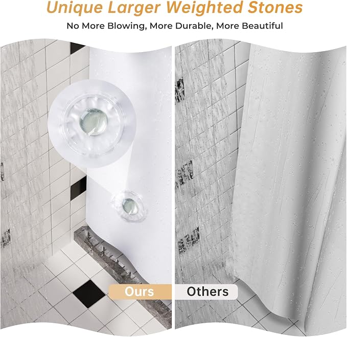 AmazerBath Plastic Shower Curtain, 72 x 65 Inches PEVA Heavy Duty White Shower - Image 2