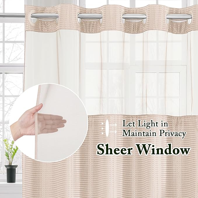 Gibelle Long Shower Curtain 72x80, Waffle Weave Bathroom Shower Curtain - Image 2