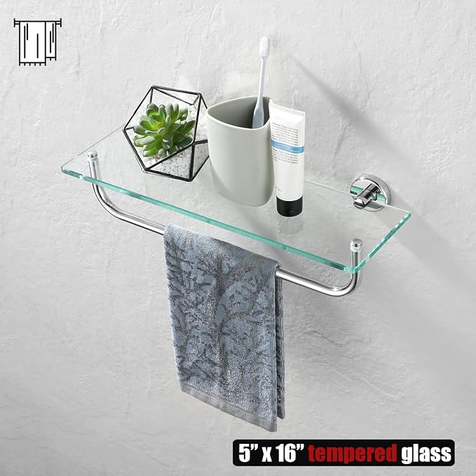 JQK Bathroom Glass Shelf Polished Chome, Shelf - Image 5