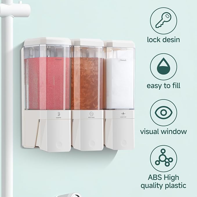 Shampoo and Conditioner Dispenser Wall Mounted No Drill, Shower Soap Dispenser - Image 2