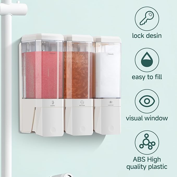 Shampoo and Conditioner Dispenser 3 Chamber No Drill Shampoo Dispenser - Image 3