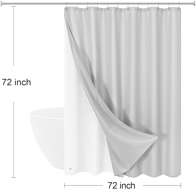 3 in 1 Shower Curtain Set, Light Grey Waffle Shower Curtain and PEVA Liner Set - Image 8