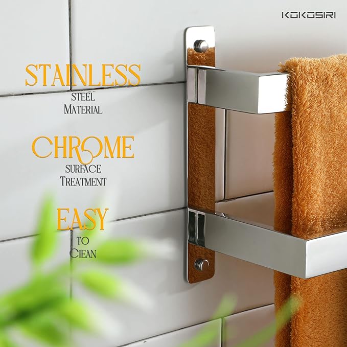 KOKOSIRI Towel Bars Bath Towel Holders 20-Inch Chrome Bathroom 2-Tiers Ladder - Image 4