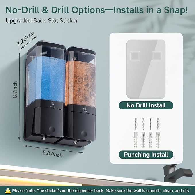 Shampoo and Conditioner Dispenser 2 Chamber No Drill Shampoo Dispenser - Image 7
