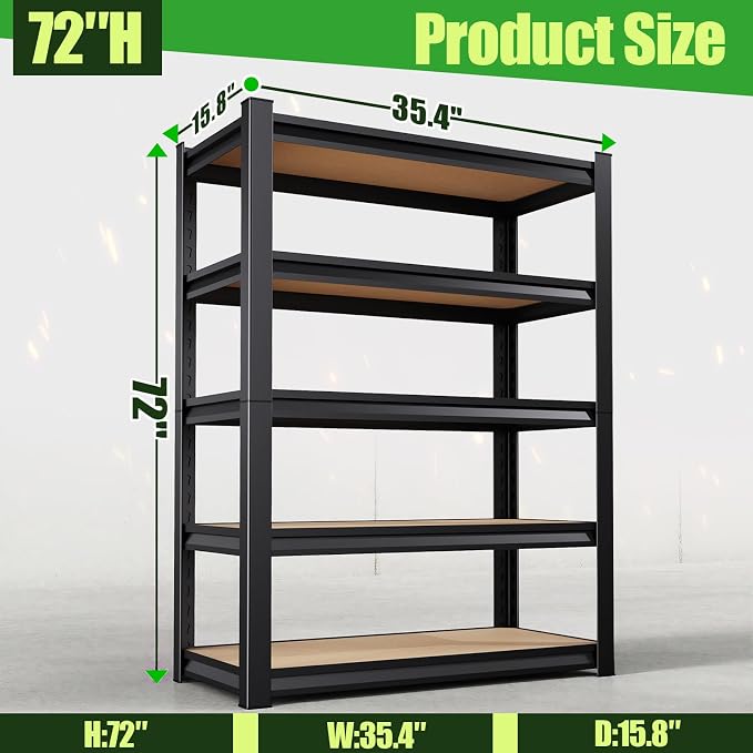72" H Garage Shelving, Heavy Duty Garage Storage Shelves, Metal Shelving Unit - Image 3