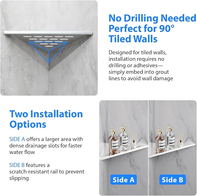 POPFLY 10" Silver Stainless Steel Corner Shower Shelf 2PCS, 304 SS Recessed - Image 5
