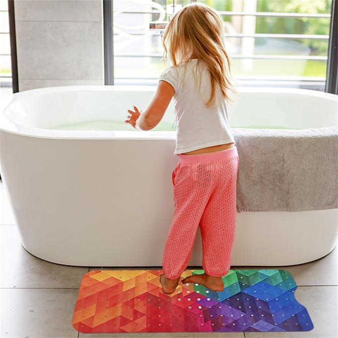 Rainbow Bathtub Mat Non Slip for Kids 40x16 Extra Long Geometry Modern Art Bath - Image 5