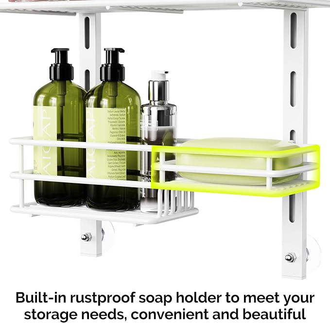 Orimade Over The Door Shower Caddy Adjustable 4 Tier White, Bathroom Hanging - Image 4