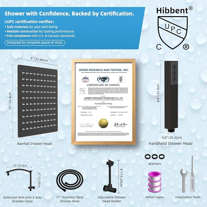 Hibbent All Metal CUPC Certified 8'' Rain Shower Head, Dual Shower Head Combo - Image 4