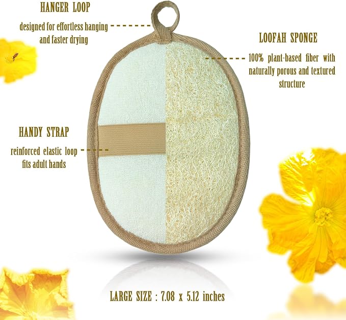 Natural Loofah Body Scrubber for Sensitive & All Skin Types, Made - Image 2