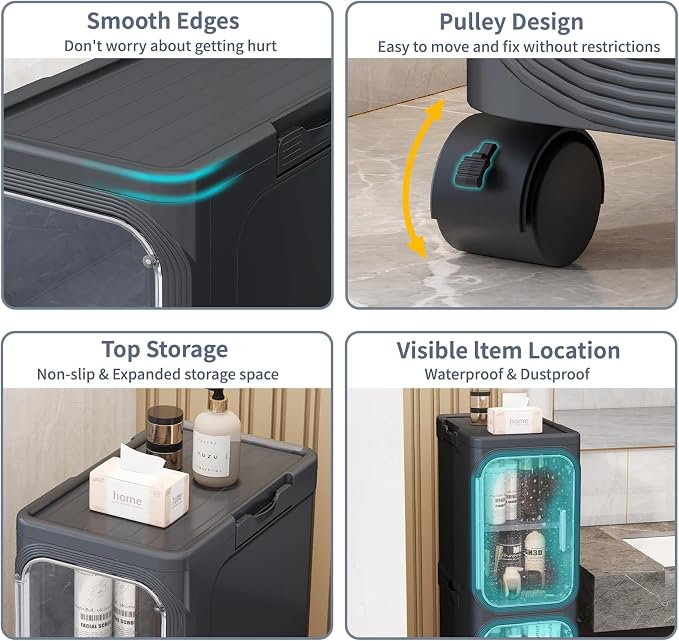 KHNR 2-Tiers Slim Bathroom Storage Cabinet, Foldable Storage Cabinets, Narrow - Image 5