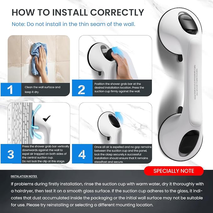 2 Pack 12 Inch Grab Bars for Bathtubs and Showers for Seniors, Heavy Duty - Image 5