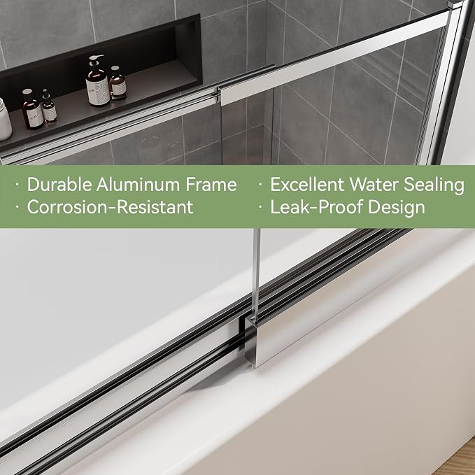 Tub Shower Door 40" W x 59" H, Pivot Bathtub Glass Door, 180° Swing & Sliding - Image 6